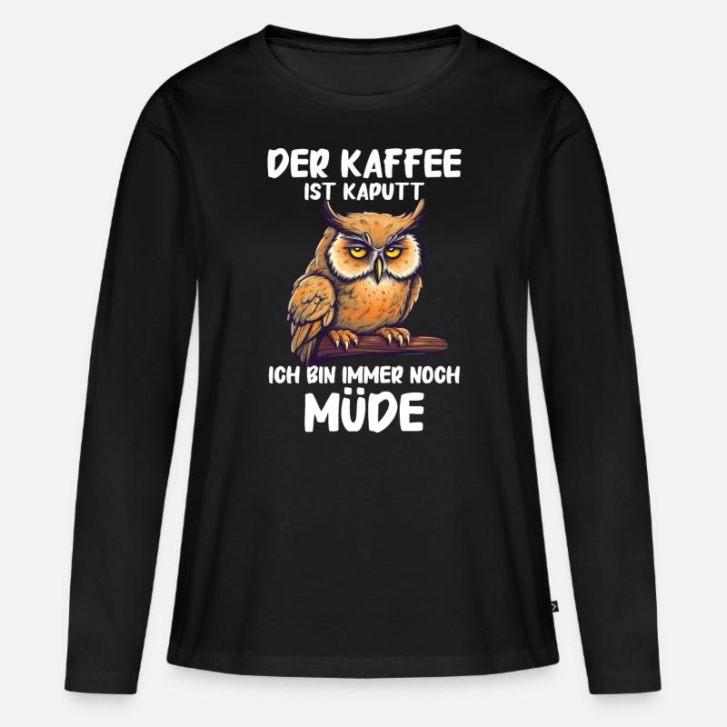 Nachteule Eule Eulen Vogel - Frauen Premium Bio Langarmshirt - Schwarz