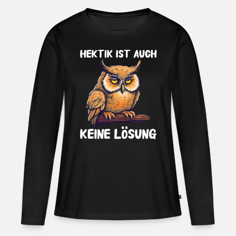 Nachteule Eule Eulen Vogel - Frauen Premium Bio Langarmshirt - Schwarz