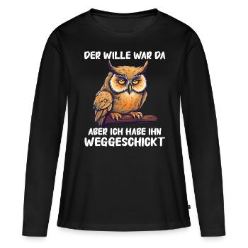 Nachteule Eule Eulen Vogel - Frauen Premium Bio Langarmshirt - Schwarz - Vorne - Julia (174cm)