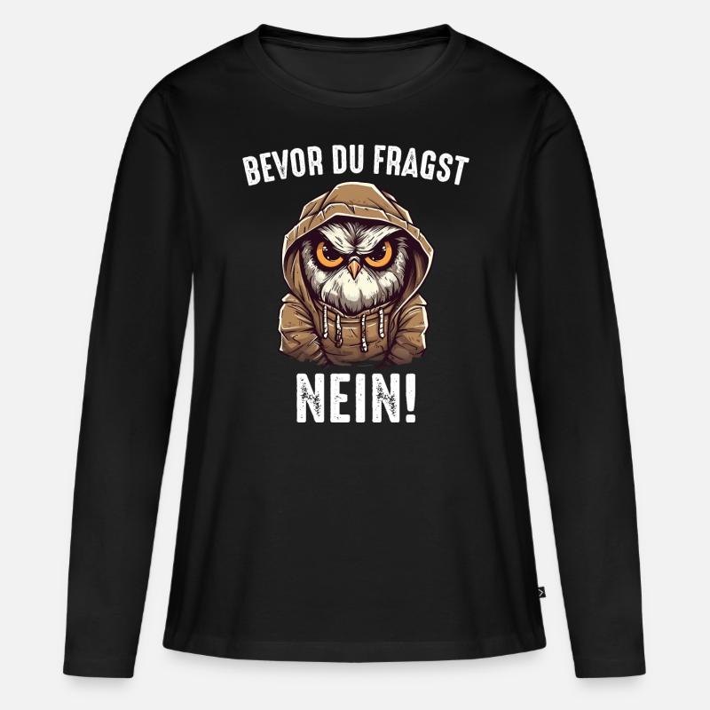 Nachteule Eule Eulen Vogel - Frauen Premium Bio Langarmshirt - Schwarz