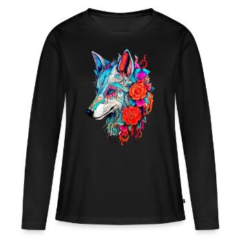Wolf with Flowers Girls - Women's Premium Organic Long Sleeve Shirt - black - Front - Julia (174cm)