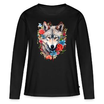 Wolf with Flowers Girls - Women's Premium Organic Long Sleeve Shirt - black - Front - Julia (174cm)