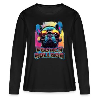 French Bulldog Wearing Sunglasses And Headphones - Women's Premium Organic Long Sleeve Shirt - black - Front - Julia (174cm)
