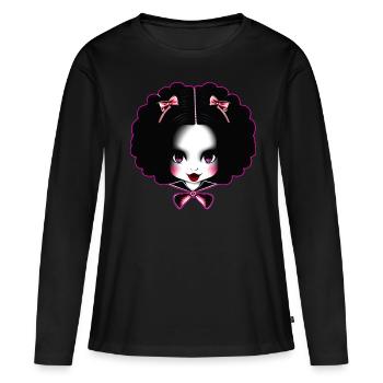 Gothik Mädchen en Gesicht mit roten Lippenstift - Frauen Premium Bio Langarmshirt - Schwarz - Vorne - Julia (174cm)