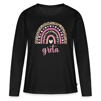 Greta Regenbogen Name Geburtstag Greta - Frauen Premium Bio Langarmshirt - Schwarz - Vorne - Julia (174cm)