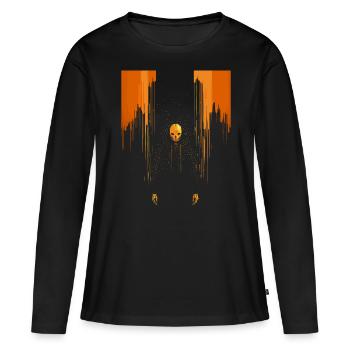 Beängstigender orangefarbener Totenkopfmann mit Umhang - Frauen Premium Bio Langarmshirt - Schwarz - Vorne - Julia (174cm)