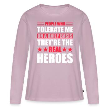 Des gens qui me tolèrent au quotidien - T-shirt manches longues Premium bio Femme - rose poudré - Devant - Julia (174cm)