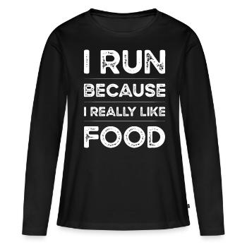 Je cours parce que j’aime vraiment la nourriture - T-shirt manches longues Premium bio Femme - noir - Devant - Julia (174cm)