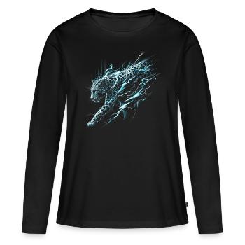 Éclair léopard - T-shirt manches longues Premium bio Femme - noir - Devant - Julia (174cm)