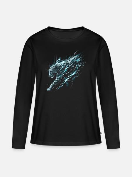 Leopard Lightning - Frauen Premium Bio Langarmshirt - Schwarz