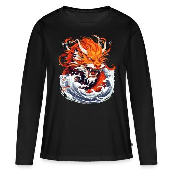 Année du Dragon 2024 Dragonfire - T-shirt manches longues Premium bio Femme - noir - Devant - Julia (174cm)