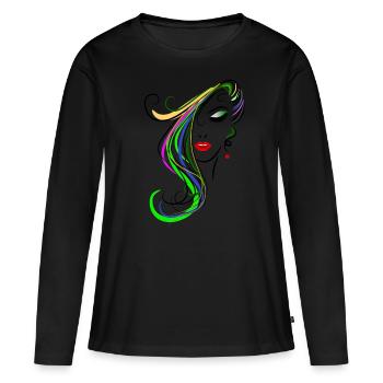 Frau mit buntem Haar - Frauen Premium Bio Langarmshirt - Schwarz - Vorne - Julia (174cm)