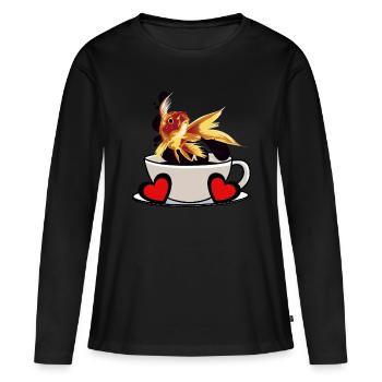 Kaffee Pause Fisch Koffein Erfrischung Fantasy - Frauen Premium Bio Langarmshirt - Schwarz - Vorne - Julia (174cm)