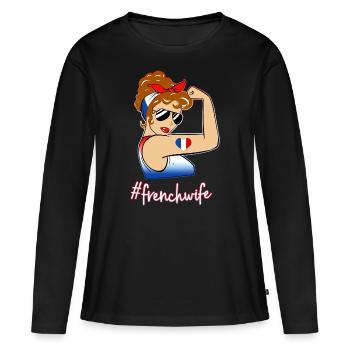 France Femme Brune Style Vintage Drapeau Tricolore - T-shirt manches longues Premium bio Femme - noir - Devant - Julia (174cm)