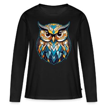 Cooles Eulen Symbol - Frauen Premium Bio Langarmshirt - Schwarz - Vorne - Julia (174cm)
