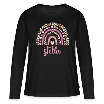 Stella Regenbogen Name Geburtstag Stella - Frauen Premium Bio Langarmshirt - Schwarz - Vorne - Julia (174cm)