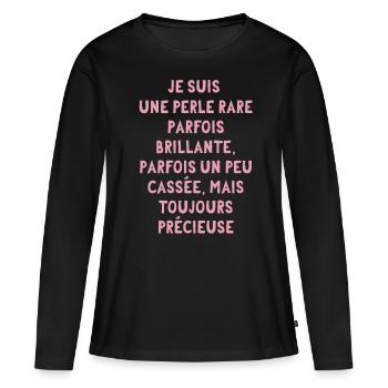 je suis une perle rare - T-shirt manches longues Premium bio Femme - noir - Devant - Julia (174cm)