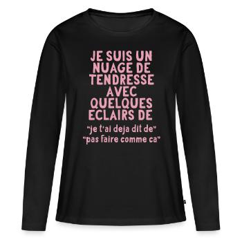 je sui un nuage de tendresse avec - T-shirt manches longues Premium bio Femme - noir - Devant - Julia (174cm)