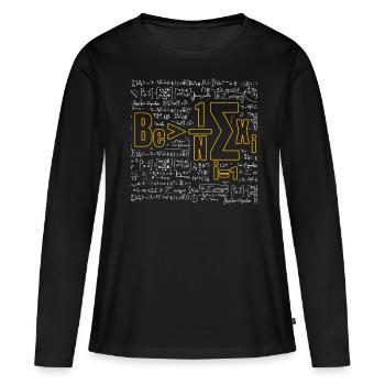 Jeu de mots mathématique - Soyez supérieur à la moyenne - T-shirt manches longues Premium bio Femme - noir - Devant - Julia (174cm)