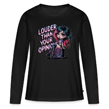 Plus fort que votre opinion – Déclaration punk et gothique - T-shirt manches longues Premium bio Femme - noir - Devant - Julia (174cm)