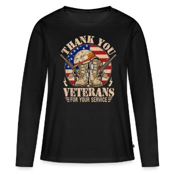 Vielen Dank an die Veteranen für Ihren Dienst - Frauen Premium Bio Langarmshirt - Schwarz - Vorne - Julia (174cm)