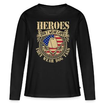 Les héros ne portent pas de capes, ils portent des plaques d’identité - T-shirt manches longues Premium bio Femme - noir - Devant - Julia (174cm)