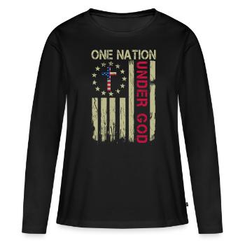 Une nation sous Dieu - T-shirt manches longues Premium bio Femme - noir - Devant - Julia (174cm)