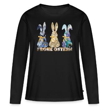 Frohe Ostern Hase Oster Kaninchen Glitzer Marble - Frauen Premium Bio Langarmshirt - Schwarz - Vorne - Julia (174cm)
