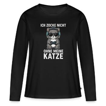 Je ne joue pas sans mon chat - T-shirt manches longues Premium bio Femme - noir - Devant - Julia (174cm)