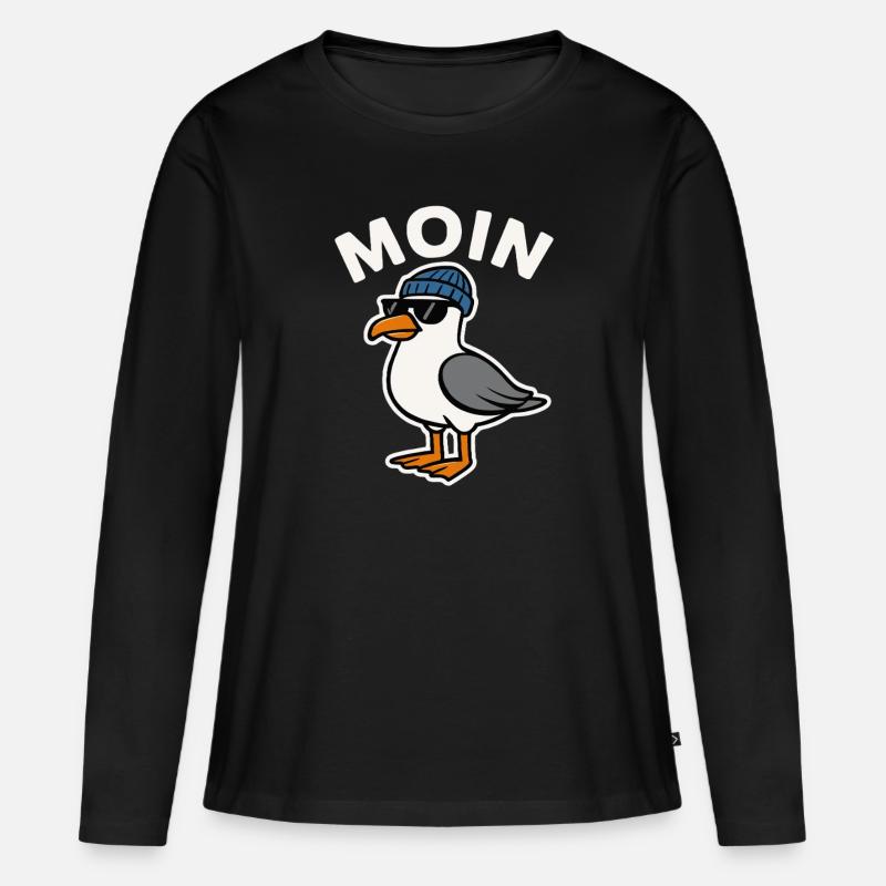 Moin Möwe - Frauen Premium Bio Langarmshirt - Schwarz