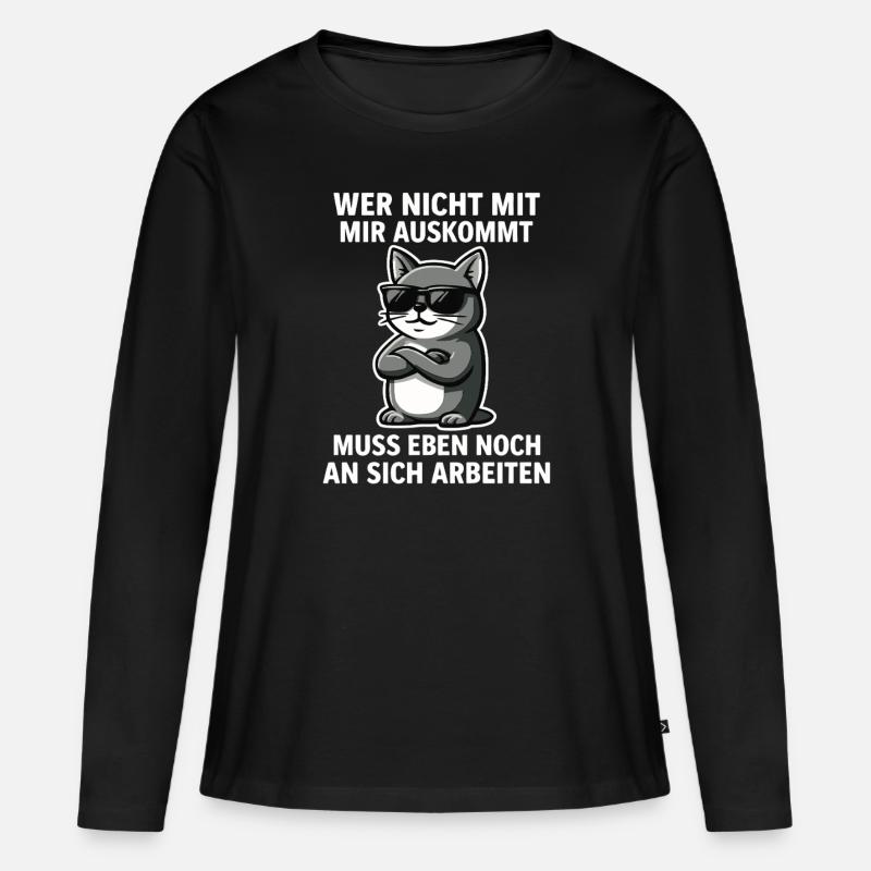 Coole Katze Spruch - Frauen Premium Bio Langarmshirt - Schwarz