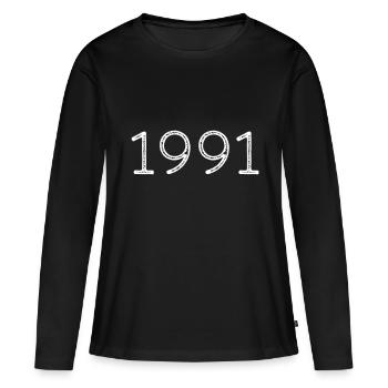 Année de naissance 1991 Cadeau d’anniversaire - T-shirt manches longues Premium bio Femme - noir - Devant - Julia (174cm)