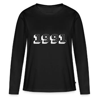 Année de naissance 1991 Cadeau d’anniversaire - T-shirt manches longues Premium bio Femme - noir - Devant - Julia (174cm)