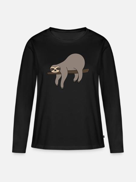Faultier auf Ast Sloth grau lustig faul schlafen - Frauen Premium Bio Langarmshirt - Schwarz