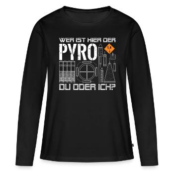 Wer ist hier der Pyro - Frauen Premium Bio Langarmshirt - Schwarz - Vorne - Julia (174cm)