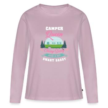 Camper Queen - Camping Camping Queen - T-shirt manches longues Premium bio Femme - rose poudré - Devant - Julia (174cm)