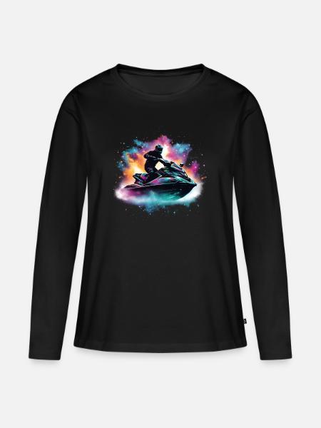 Per Jetski durch die Galaxis - Frauen Premium Bio Langarmshirt - Schwarz