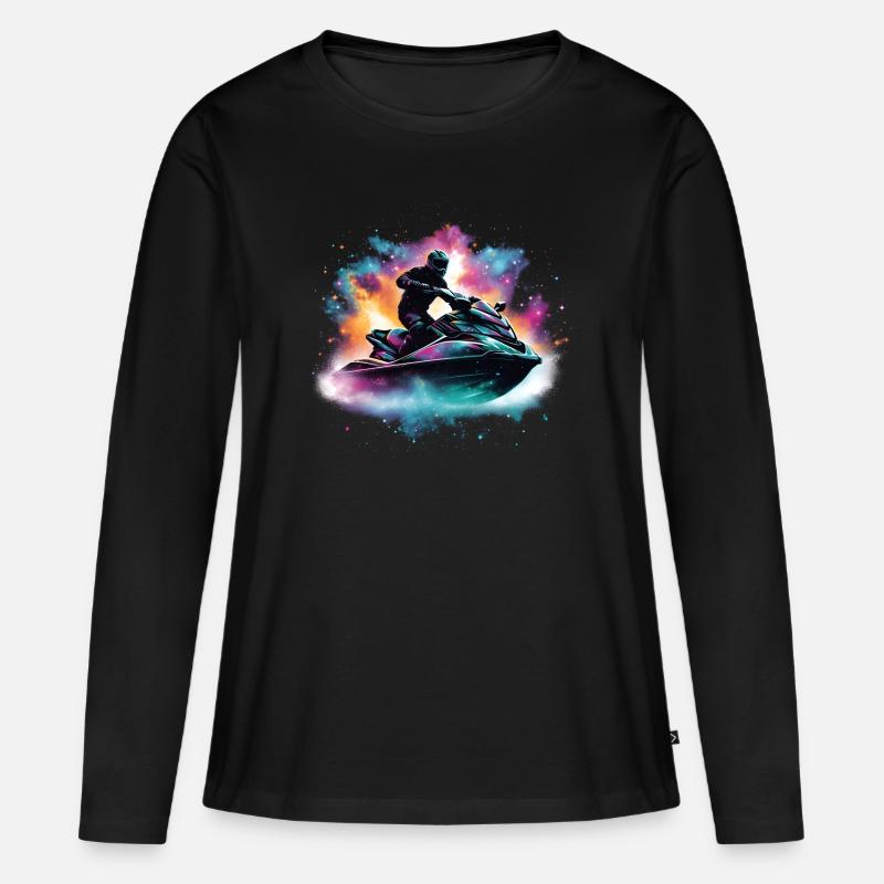 Per Jetski durch die Galaxis - Frauen Premium Bio Langarmshirt - Schwarz