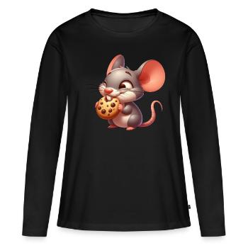 Souris de dessin animé mignon grignotant biscuit croustillant - T-shirt manches longues Premium bio Femme - noir - Devant - Julia (174cm)