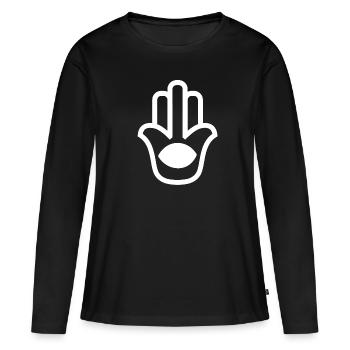 Main de Fatima contre le mauvais œil - T-shirt manches longues Premium bio Femme - noir - Devant - Julia (174cm)