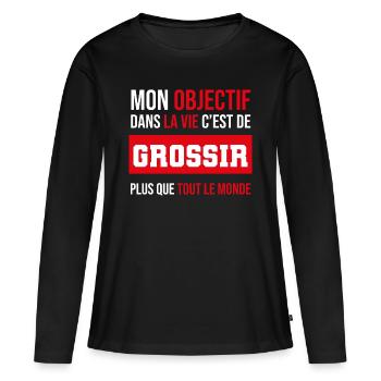 cadeau drôle grossir prise de poid gros - T-shirt manches longues Premium bio Femme - noir - Devant - Julia (174cm)