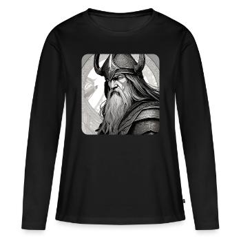 Stolzer Wikinger mit Hörner Helm - Frauen Premium Bio Langarmshirt - Schwarz - Vorne - Julia (174cm)