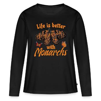 Citation mignon monarque papillon - T-shirt manches longues Premium bio Femme - noir - Devant - Julia (174cm)