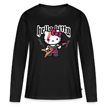 Hello Kitty Im Rockigem Outfit Spielt E-Guitarre - Frauen Premium Bio Langarmshirt - Schwarz - Vorne - Julia (174cm)