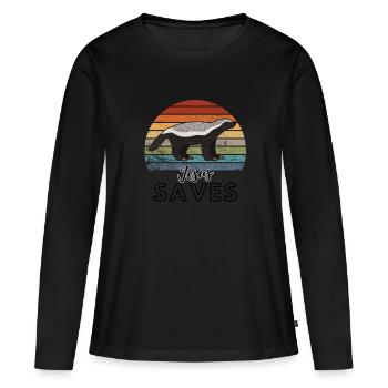 Jesus saves. - Frauen Premium Bio Langarmshirt - Schwarz - Vorne - Julia (174cm)