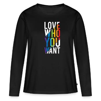 Love who you Want LGBTQ GAY Pride Rainbow FLAG - Frauen Premium Bio Langarmshirt - Schwarz - Vorne - Julia (174cm)