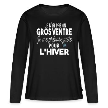 Gros ventre obèse régime. Cadeau humour homme gros - T-shirt manches longues Premium bio Femme - noir - Devant - Julia (174cm)