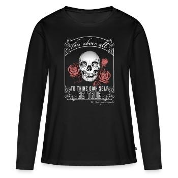 La citation d’Hamlet « sois vrai » - l’académie sombre - T-shirt manches longues Premium bio Femme - noir - Devant - Julia (174cm)