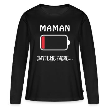 Maman Batterie faible Humour Mère Fatiguée - T-shirt manches longues Premium bio Femme - noir - Devant - Julia (174cm)