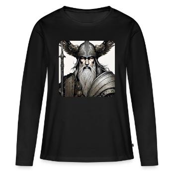 Stolzer Wikinger Odin mit Raben Helm - Frauen Premium Bio Langarmshirt - Schwarz - Vorne - Julia (174cm)